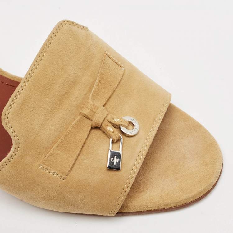 Pre Owned Loro Piana Beige Suede Summer Charms Walk Slide Sandals Size 40