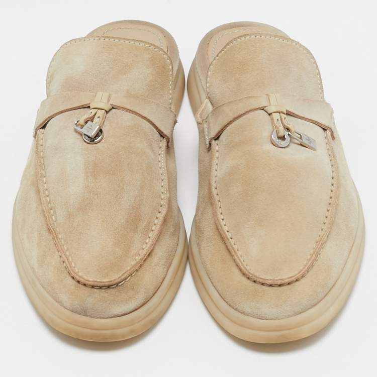Pre Owned Loro Piana Grey Suede Babouche Charms Walk Mules Size 39