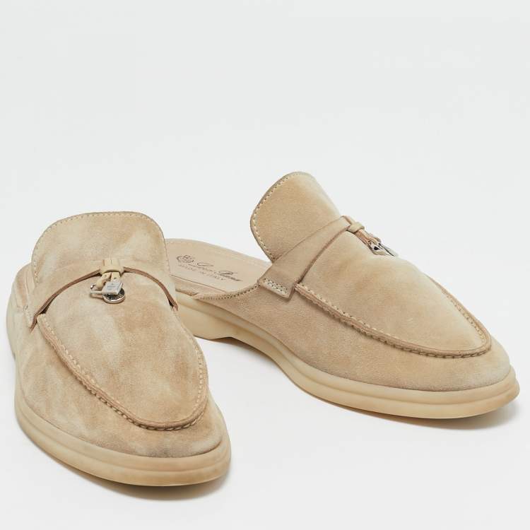 Pre Owned Loro Piana Grey Suede Babouche Charms Walk Mules Size 39