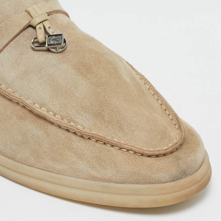 Pre Owned Loro Piana Grey Suede Babouche Charms Walk Mules Size 39