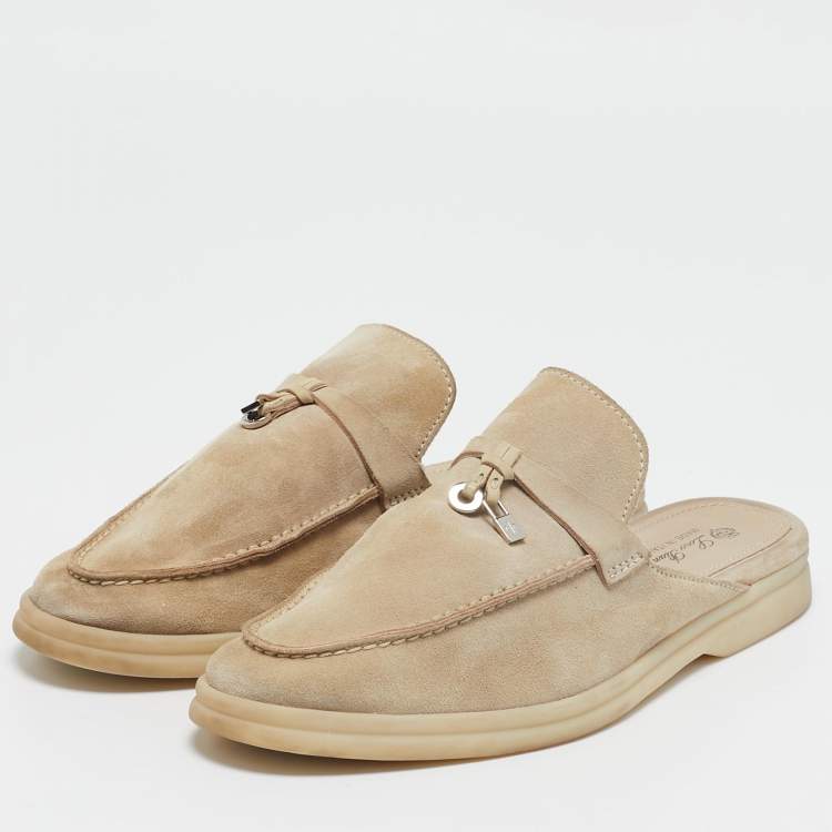 Pre Owned Loro Piana Grey Suede Babouche Charms Walk Mules Size 39