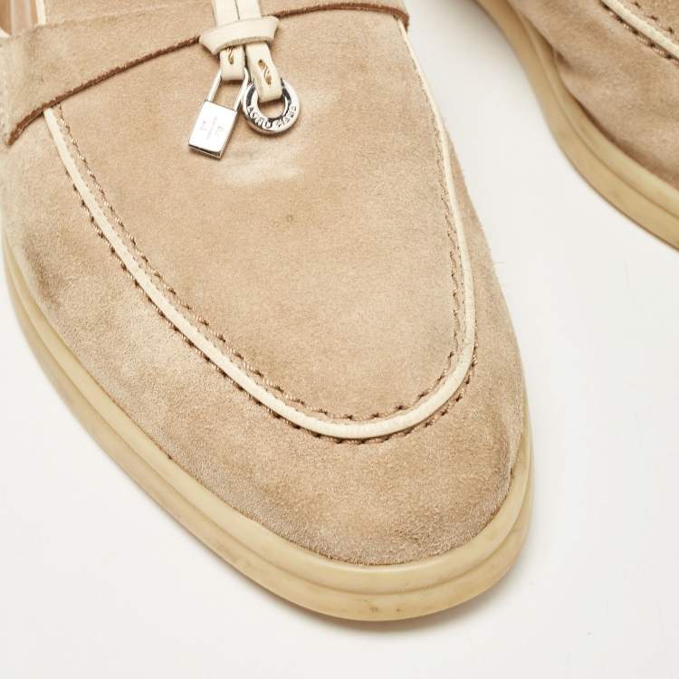Pre Owned Loro Piana Beige Suede Summer Charms Walk Mules Size 37