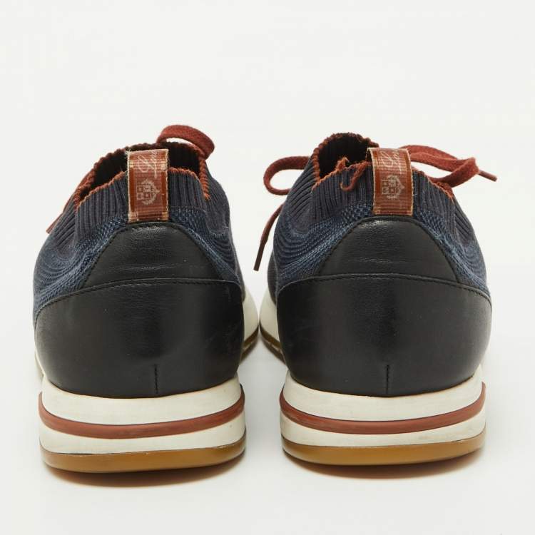 Pre Owned Loro Piana Navy Blue Knit Fabric 360 LP Flexy Walk Low Top Sneakers Size 45