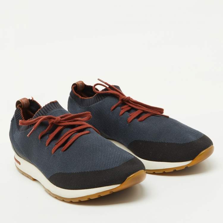 Pre Owned Loro Piana Navy Blue Knit Fabric 360 LP Flexy Walk Low Top Sneakers Size 45