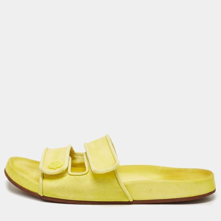 Pre Owned Loro Piana Yellow Suede Waikiki Flat Slides Size 40