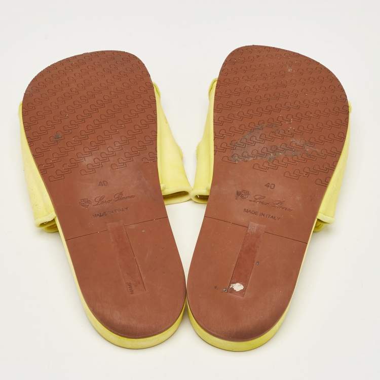 Pre Owned Loro Piana Yellow Suede Waikiki Flat Slides Size 40