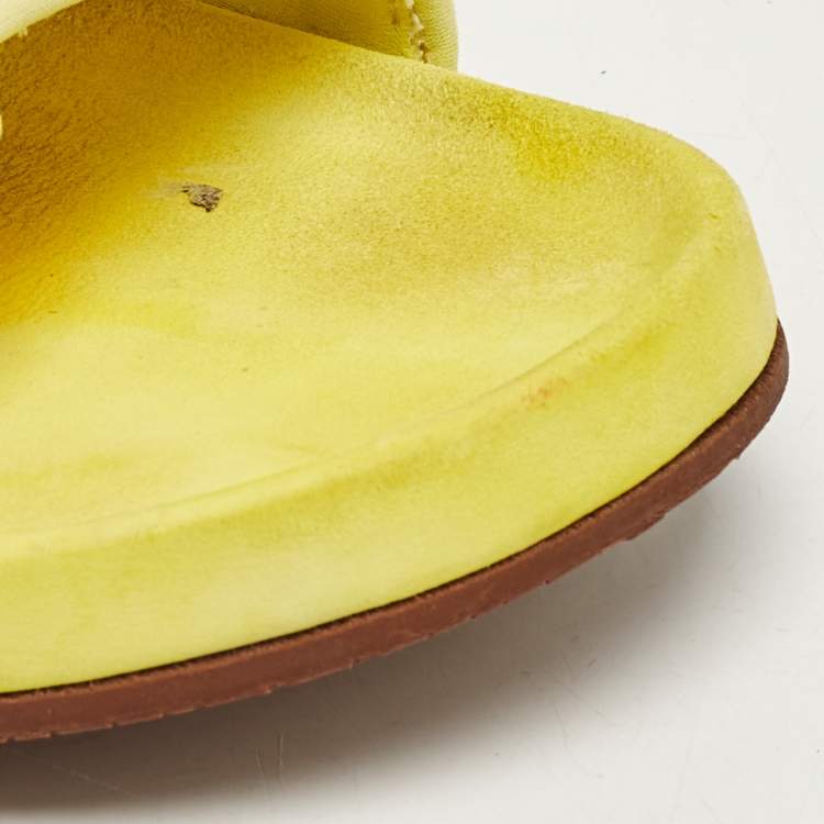 Pre Owned Loro Piana Yellow Suede Waikiki Flat Slides Size 40