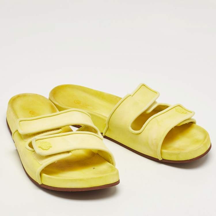 Pre Owned Loro Piana Yellow Suede Waikiki Flat Slides Size 40