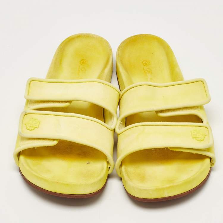 Pre Owned Loro Piana Yellow Suede Waikiki Flat Slides Size 40