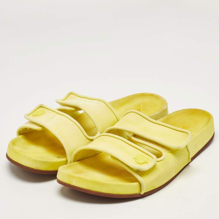 Pre Owned Loro Piana Yellow Suede Waikiki Flat Slides Size 40