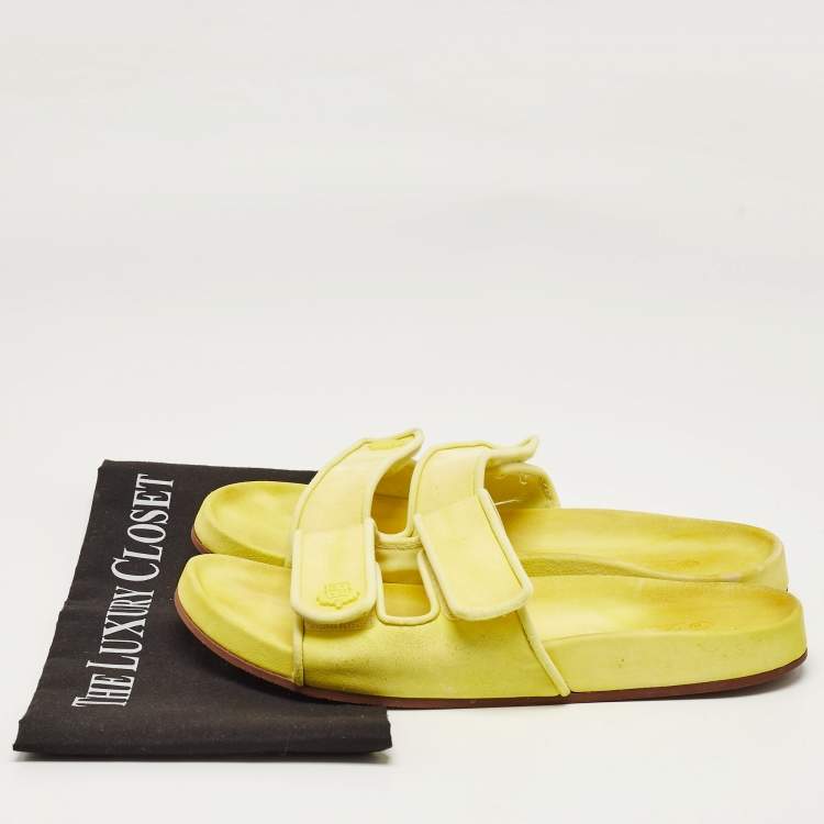 Pre Owned Loro Piana Yellow Suede Waikiki Flat Slides Size 40