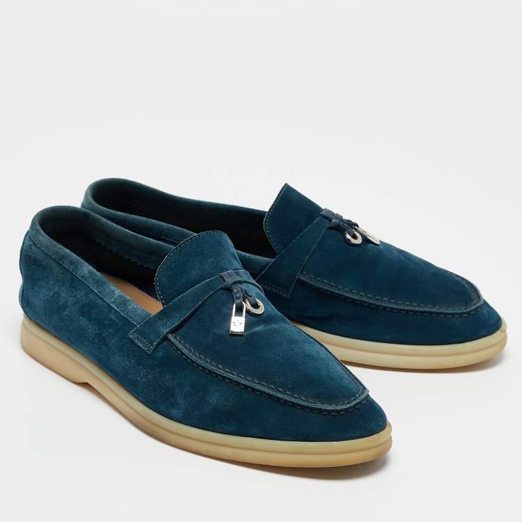 Pre Owned Loro Piana Blue Suede Summer Walk Loafers Size 37