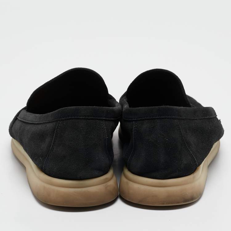 Pre Owned Loro Piana Black Suede Summer Walk Loafers Size 38.5