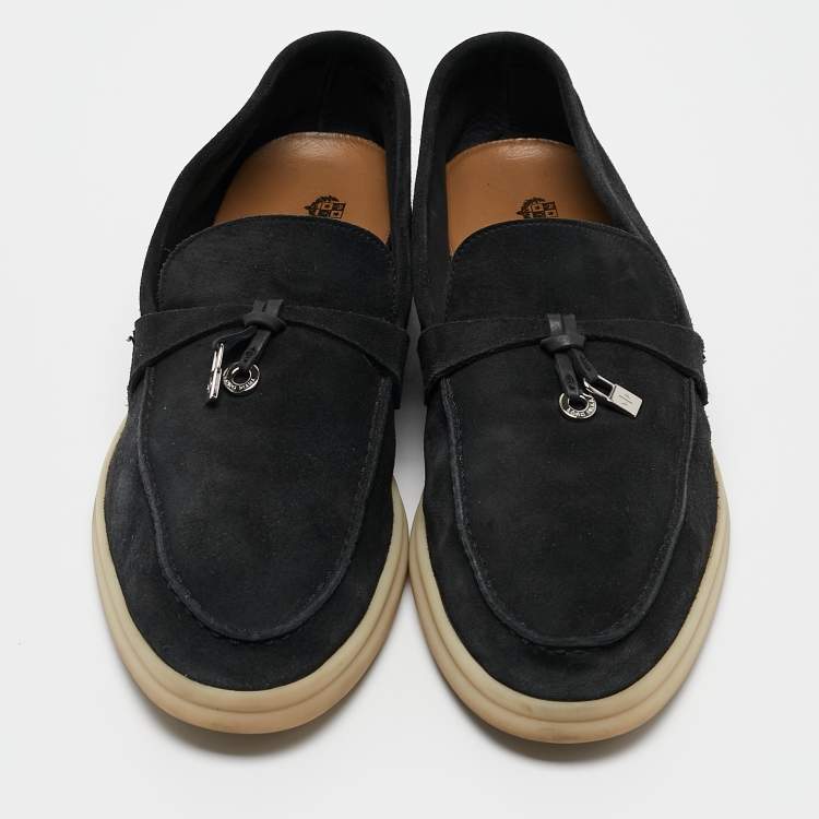 Pre Owned Loro Piana Black Suede Summer Walk Loafers Size 38.5