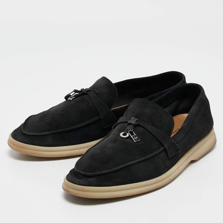 Pre Owned Loro Piana Black Suede Summer Walk Loafers Size 38.5