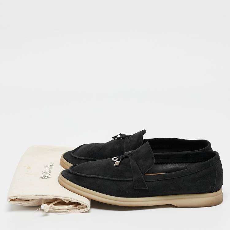 Pre Owned Loro Piana Black Suede Summer Walk Loafers Size 38.5