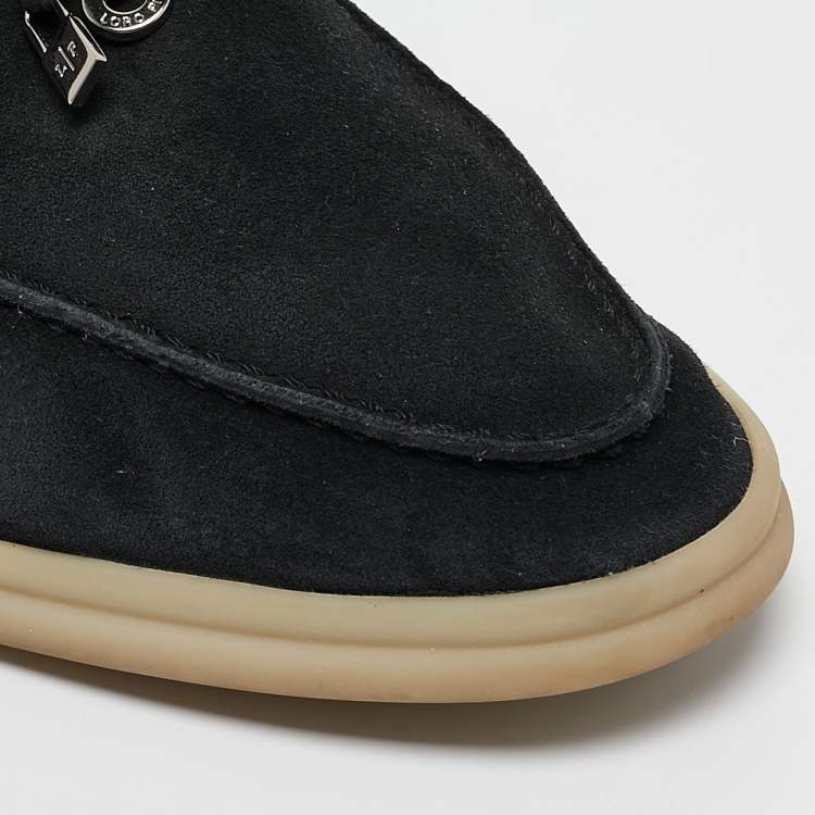 Pre Owned Loro Piana Black Suede Summer Walk Loafers Size 38.5
