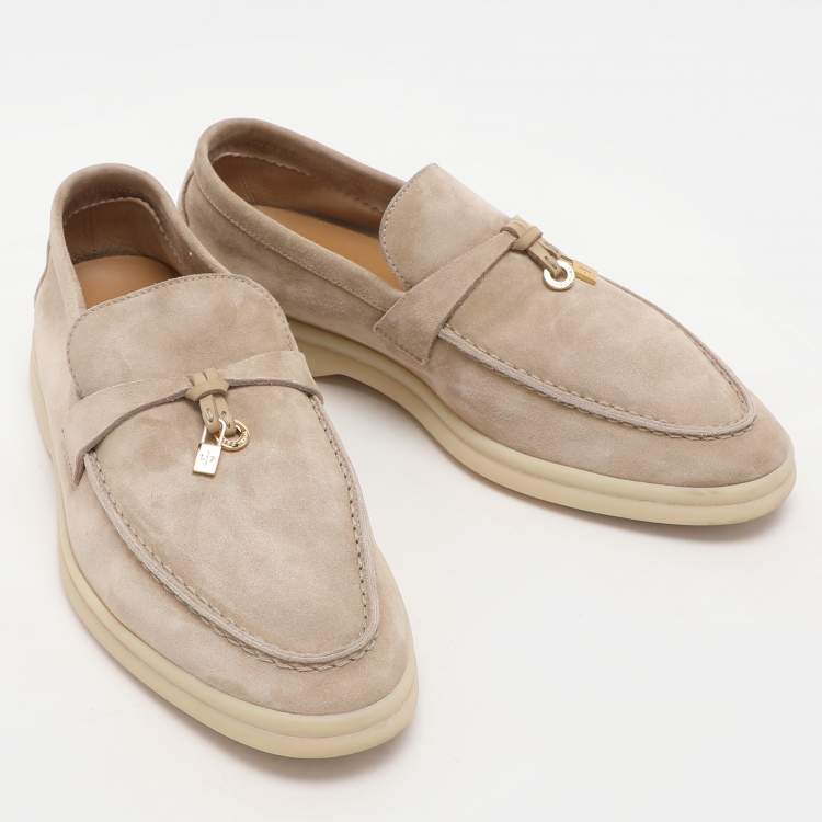 Pre Owned Loro Piana Beige Suede Summer Charms Walk Loafers Size 38