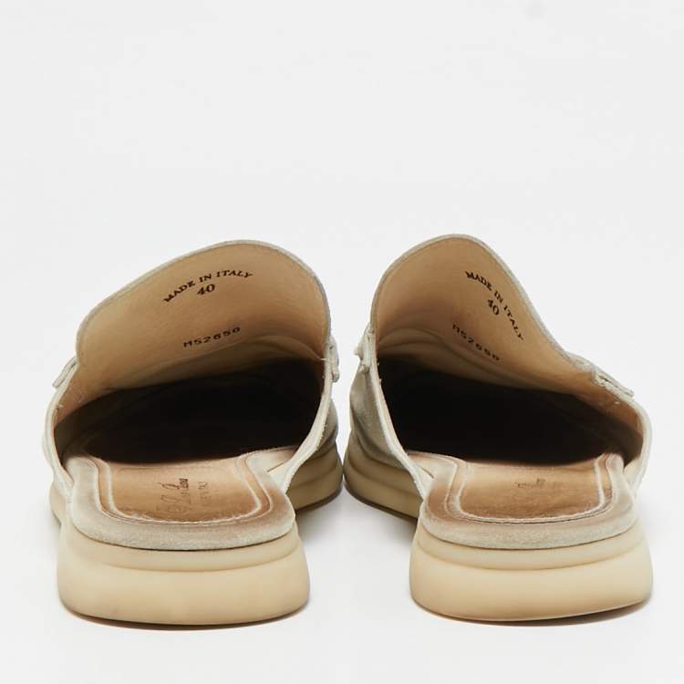 مملوكة مسبقًا Loro Piana Grey Suede Babouche Charms Walk Mules Size 40