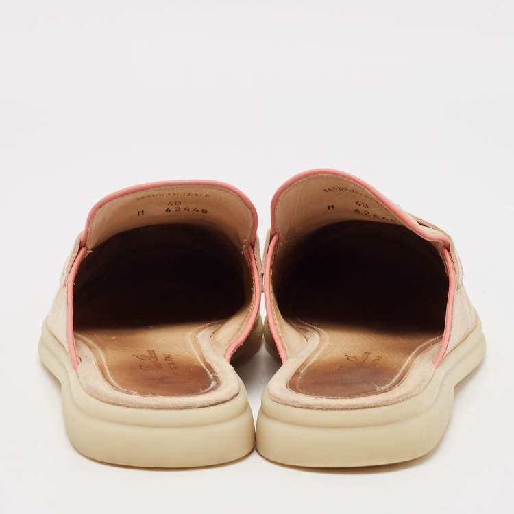 Pre Owned Loro Piana Beige Suede Babouche Charms Walk Mules Size 40