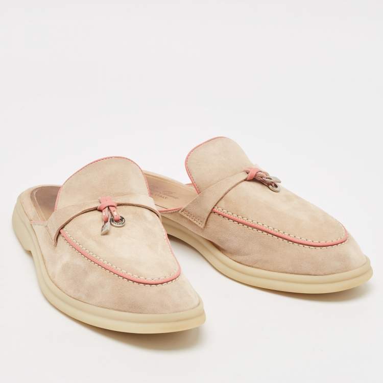 Pre Owned Loro Piana Beige Suede Babouche Charms Walk Mules Size 40