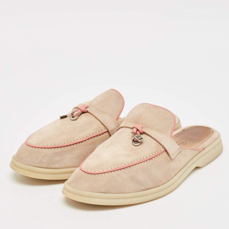Pre Owned Loro Piana Beige Suede Babouche Charms Walk Mules Size 40