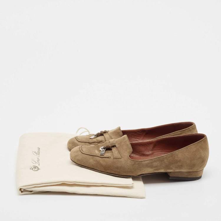Pre Owned Loro Piana Brown Suede Summer Charms Walk Loafers Size 35
