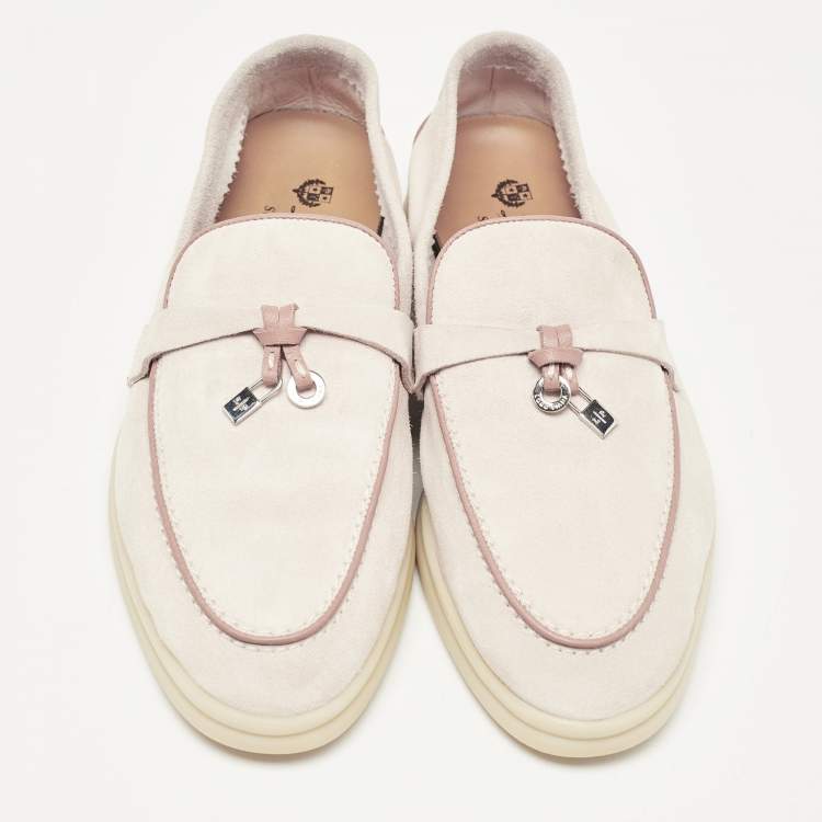 مملوكة مسبقًا Loro Piana Pink Suede Summer Charms Walk Loafers Size 36