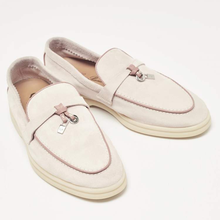 مملوكة مسبقًا Loro Piana Pink Suede Summer Charms Walk Loafers Size 36