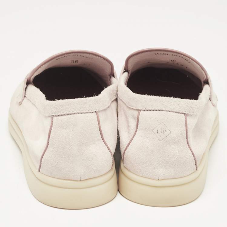 مملوكة مسبقًا Loro Piana Pink Suede Summer Charms Walk Loafers Size 36
