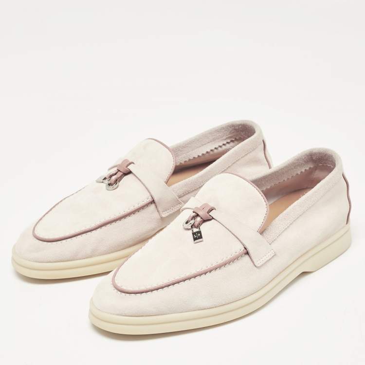 مملوكة مسبقًا Loro Piana Pink Suede Summer Charms Walk Loafers Size 36