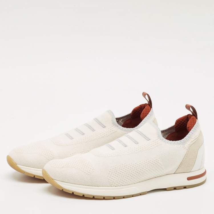 Pre Owned Loro Piana Cream Fabric and Suede 360 LP Flexy Walk Sneakers Size 39