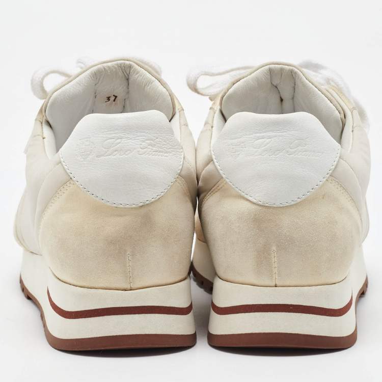 Pre Owned Loro Piana White/Cream Suede and Neoprene My Wind Sneakers Size 37