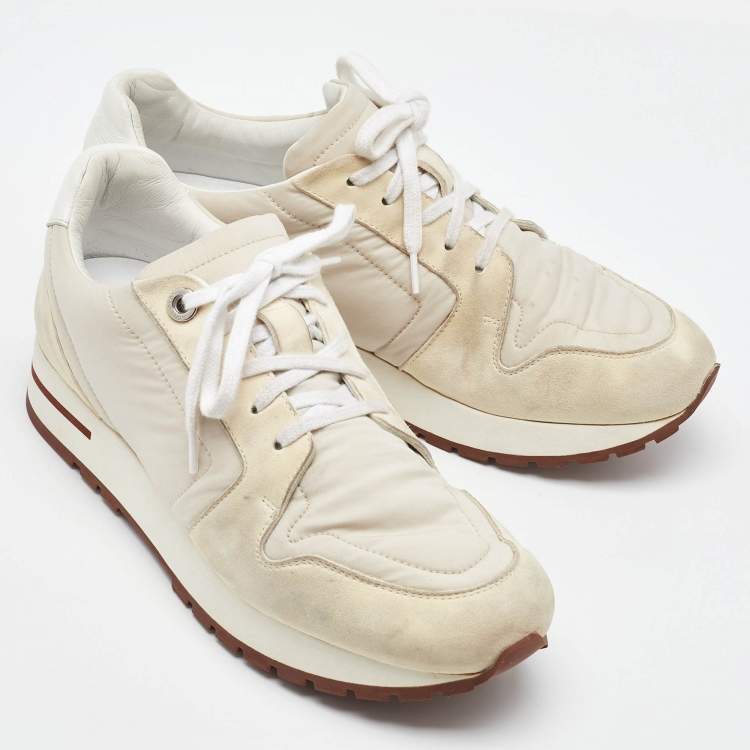 Pre Owned Loro Piana White/Cream Suede and Neoprene My Wind Sneakers Size 37