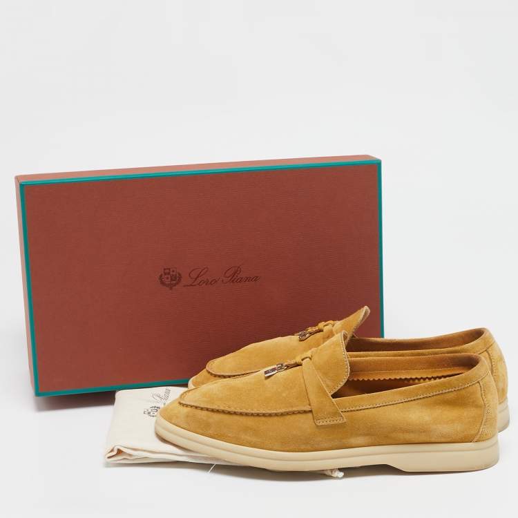 Pre Owned Loro Piana Yellow Suede Summer Charms Walk Loafers Size 38