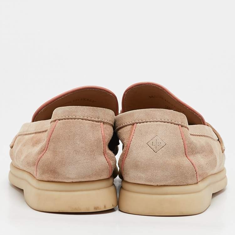 Pre Owned Loro Piana Beige Suede Summer Charms Walk Slip On Loafers Size 35
