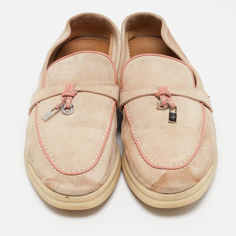 Pre Owned Loro Piana Beige Suede Summer Charms Walk Slip On Loafers Size 35