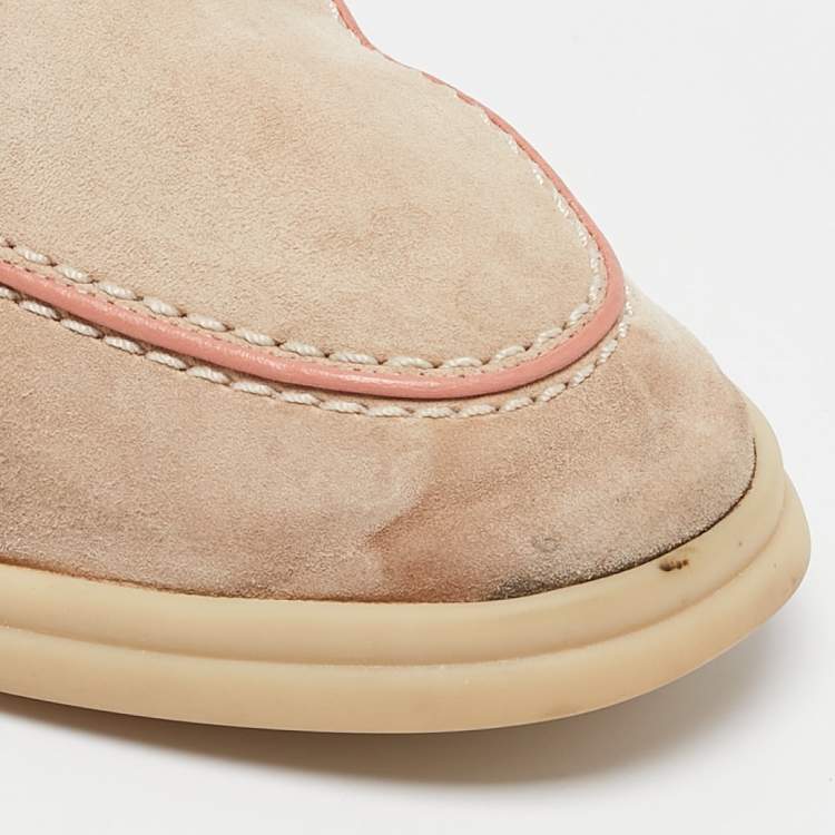 Pre Owned Loro Piana Beige Suede Summer Charms Walk Slip On Loafers Size 35