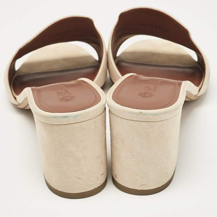 Pre Owned Loro Piana Beige Suede Summer Charms Slide Sandals Size 39