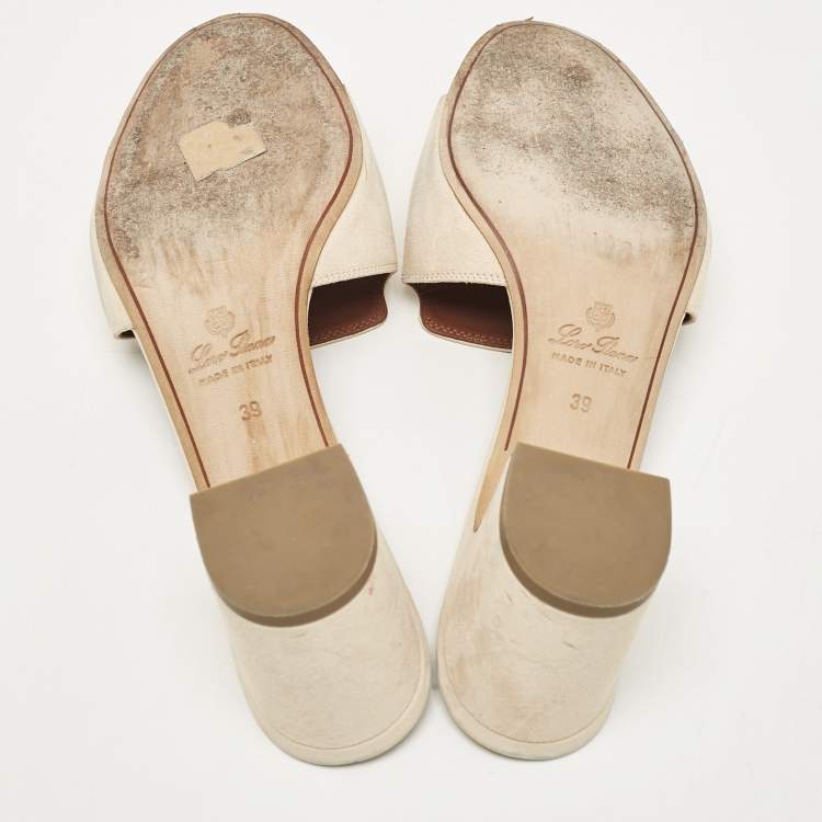 Pre Owned Loro Piana Beige Suede Summer Charms Slide Sandals Size 39