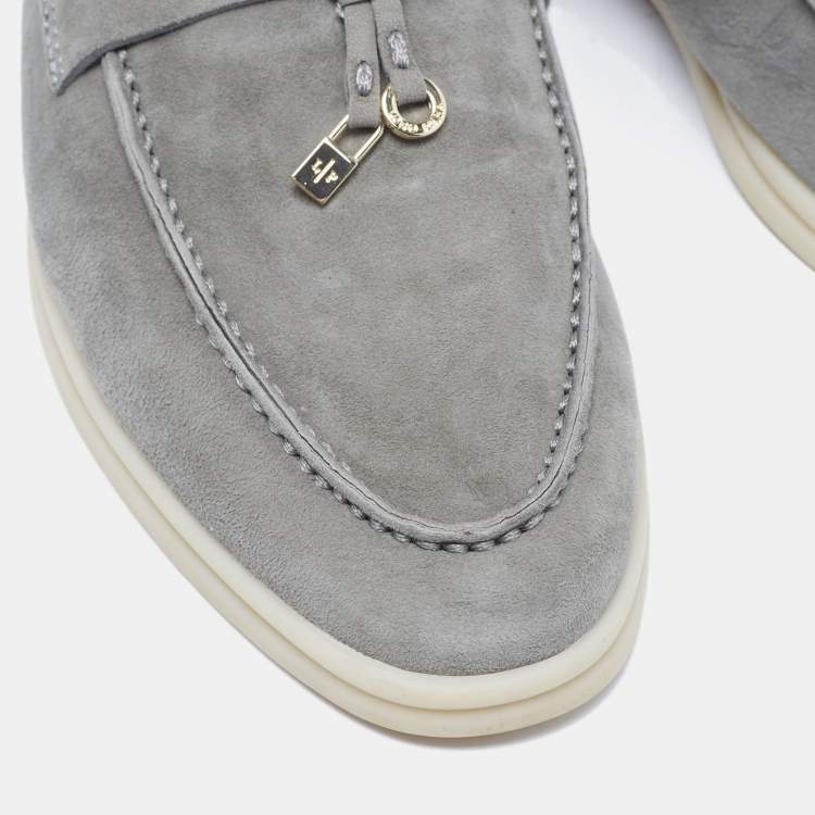 Pre Owned Loro Piana Grey Suede Summer Charms Walk Loafers Size 39