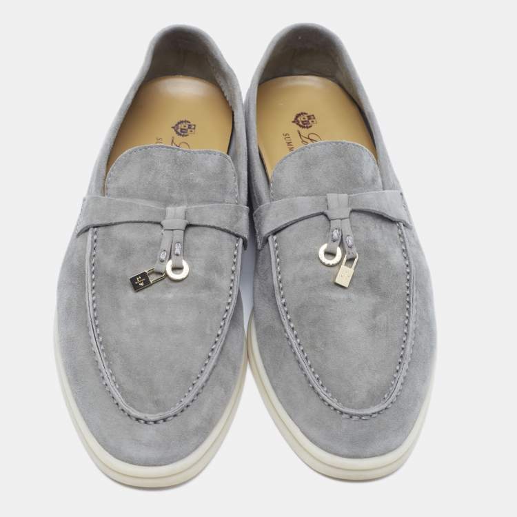 Pre Owned Loro Piana Grey Suede Summer Charms Walk Loafers Size 39