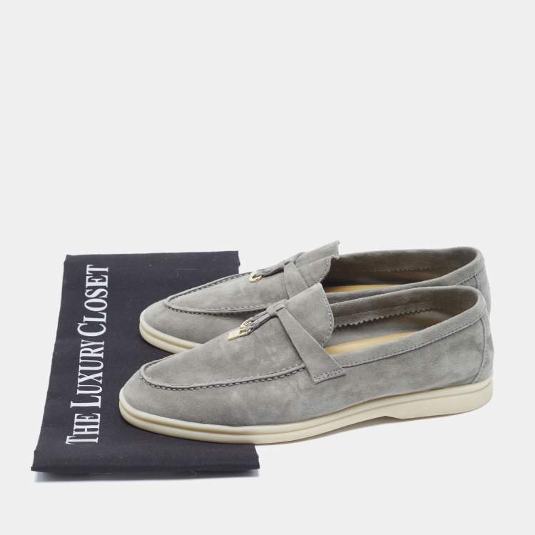 Pre Owned Loro Piana Grey Suede Summer Charms Walk Loafers Size 39