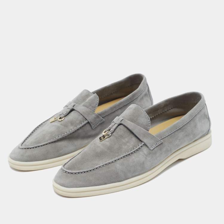 Pre Owned Loro Piana Grey Suede Summer Charms Walk Loafers Size 39