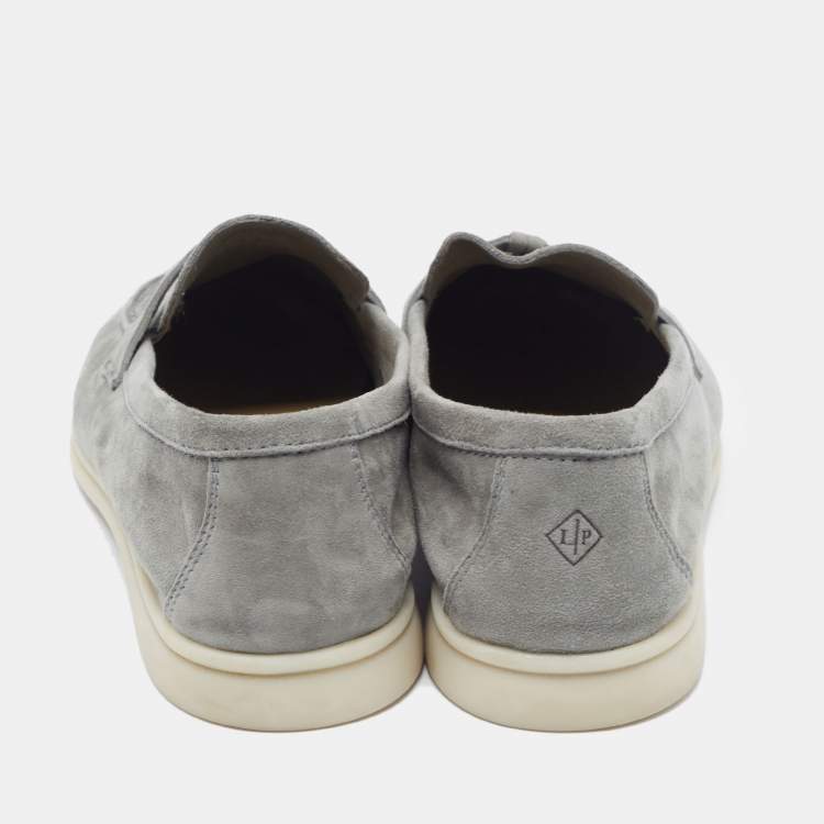 Pre Owned Loro Piana Grey Suede Summer Charms Walk Loafers Size 39
