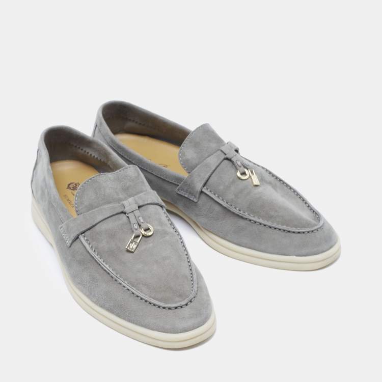 Pre Owned Loro Piana Grey Suede Summer Charms Walk Loafers Size 39