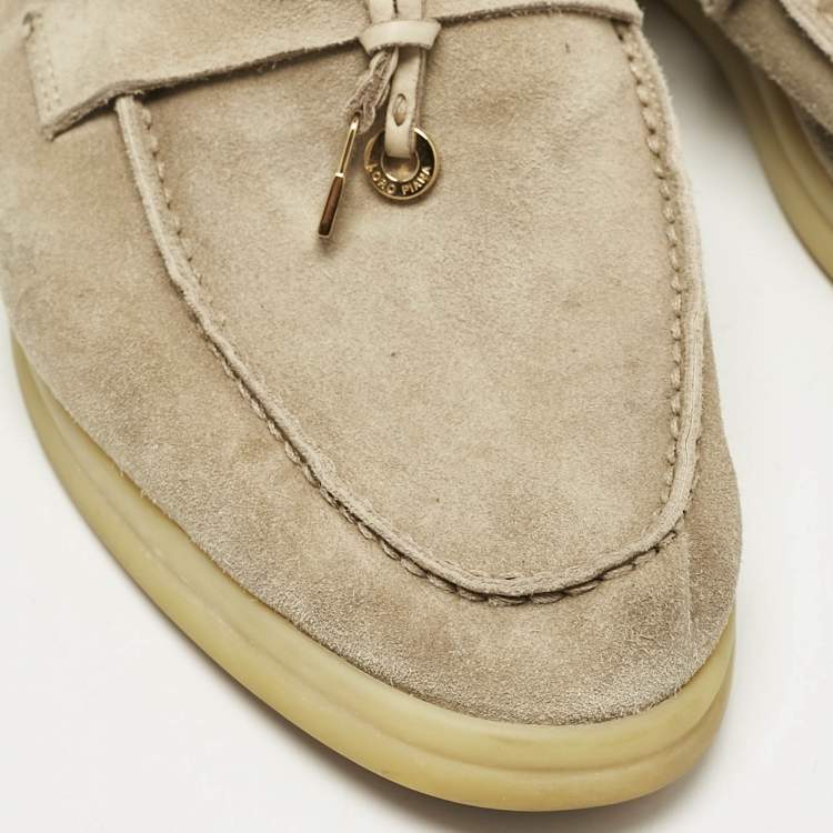 Pre Owned Loro Piana Beige Suede Summer Charms Walk Loafers Size 39