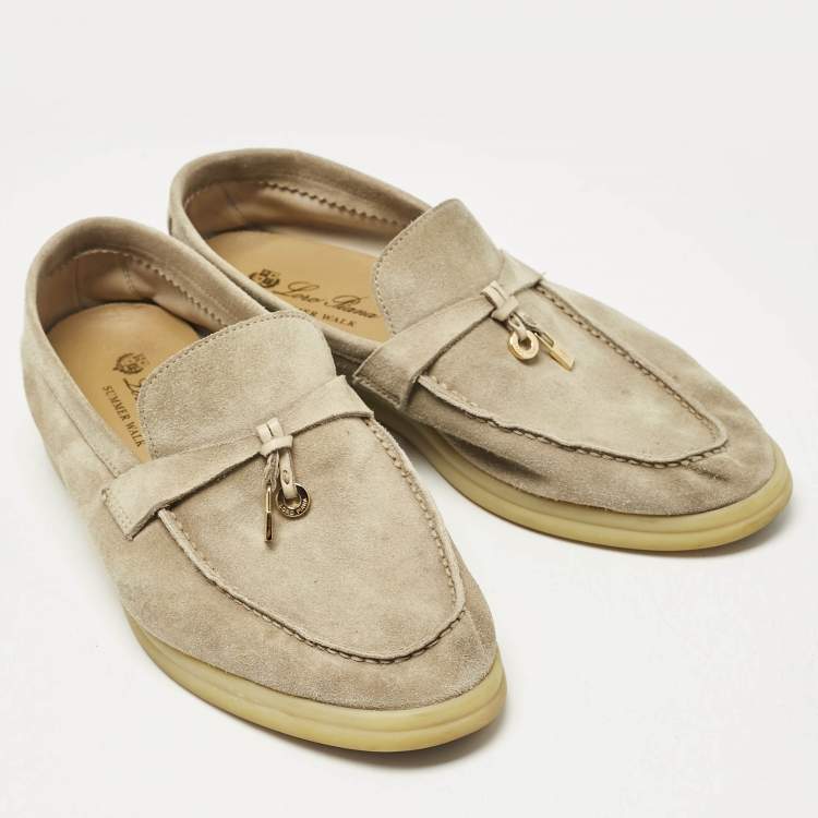 Pre Owned Loro Piana Beige Suede Summer Charms Walk Loafers Size 39