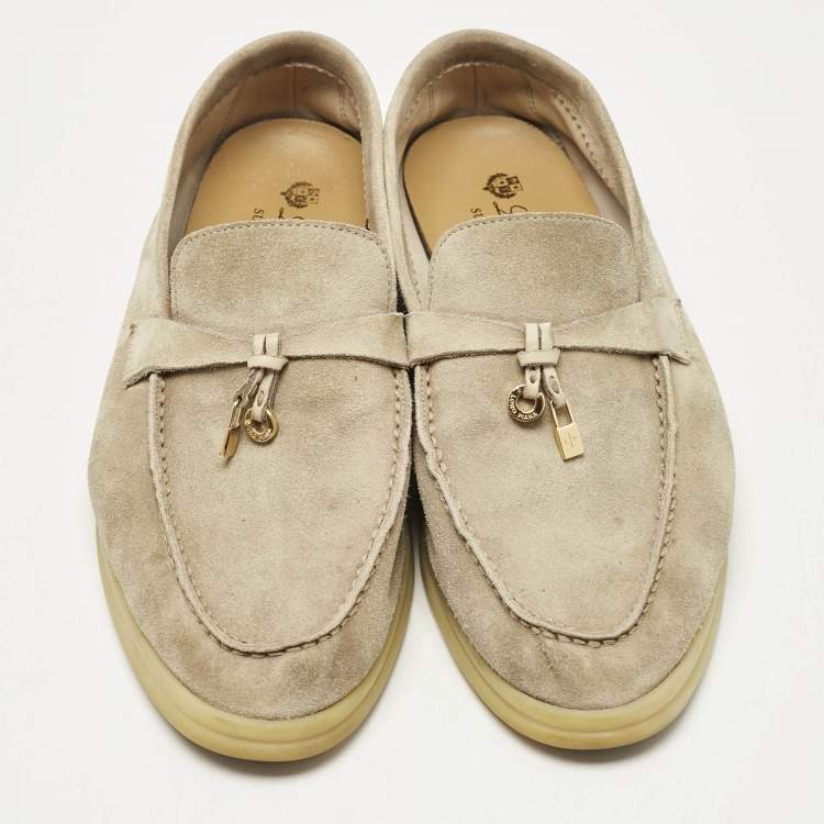 Pre Owned Loro Piana Beige Suede Summer Charms Walk Loafers Size 39