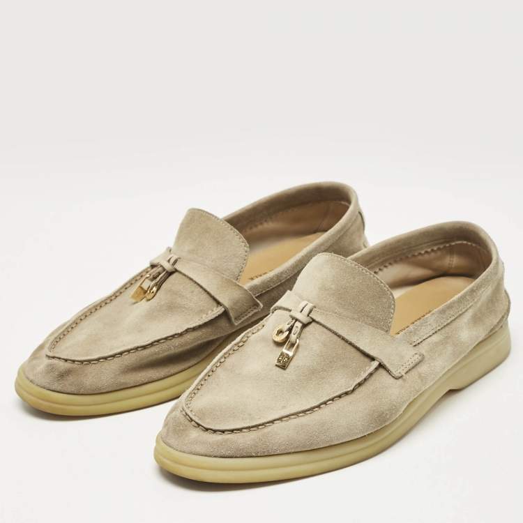 Pre Owned Loro Piana Beige Suede Summer Charms Walk Loafers Size 39
